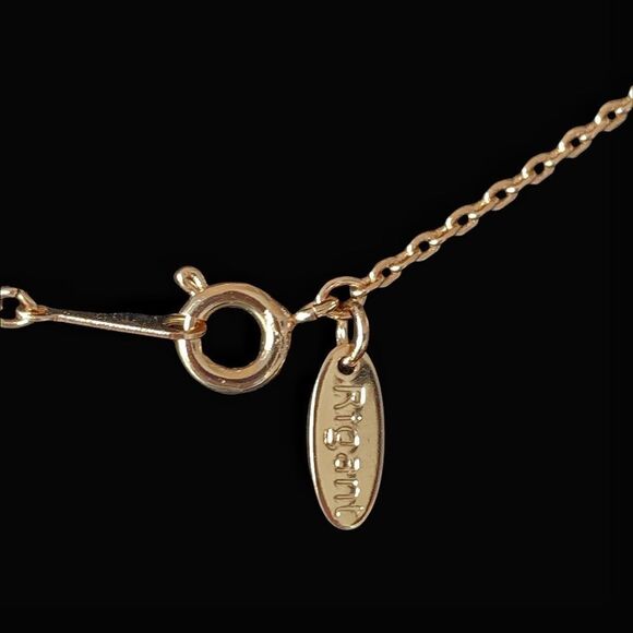 Rigant pearl enamel crystal floral petal pendant necklace extra fine gold chain - Picture 7 of 7